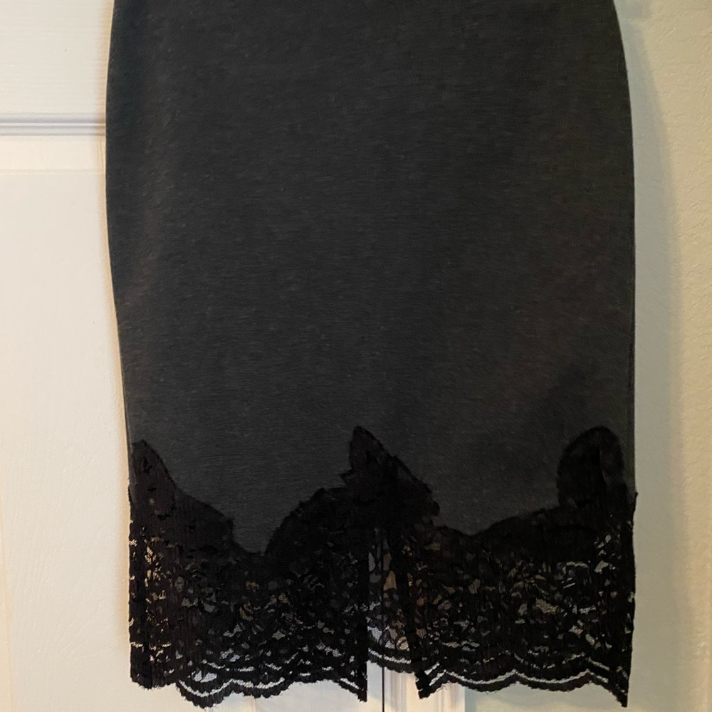 Vince Camuto Pencil skirt! Dark gray with black lace hem. 2P, like new!